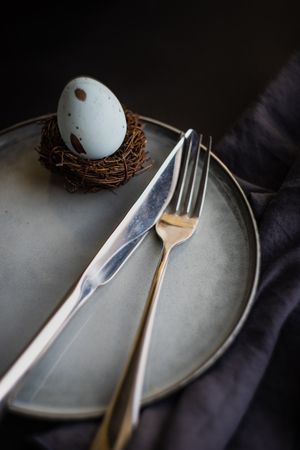 Silverware with nest & egg for Easter decor