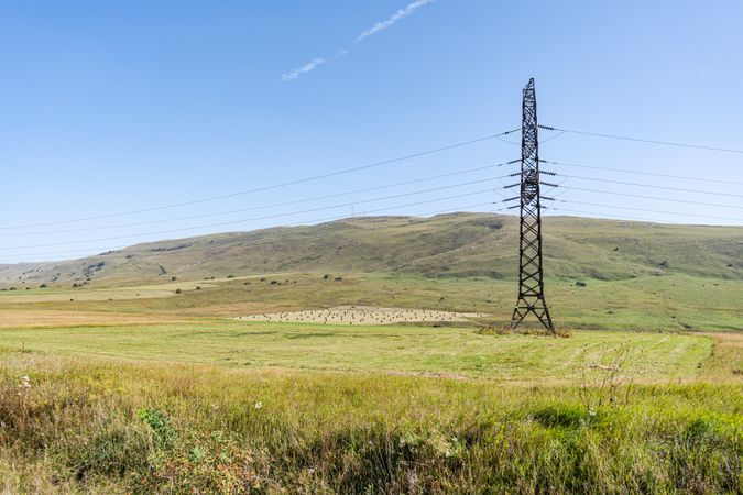 High voltage electricity tower landscape in Georgia