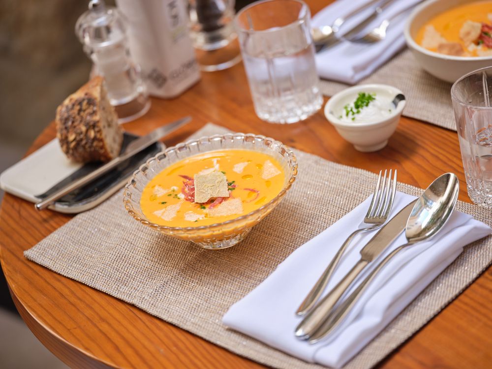 Delicious soup puree served in bowl