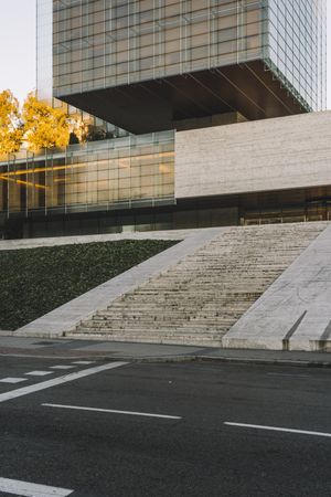 Marked road and part of building in street