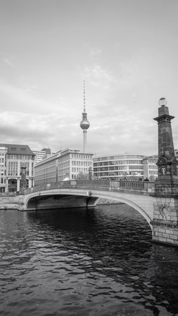 Berlin TV tower behind a bridge