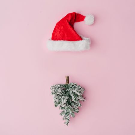 Santa Claus portrait with Christmas tree beard on pink background