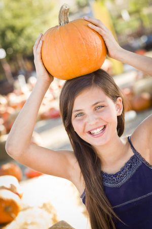 Preteen Girl Portrait at the Pumpkin Patch