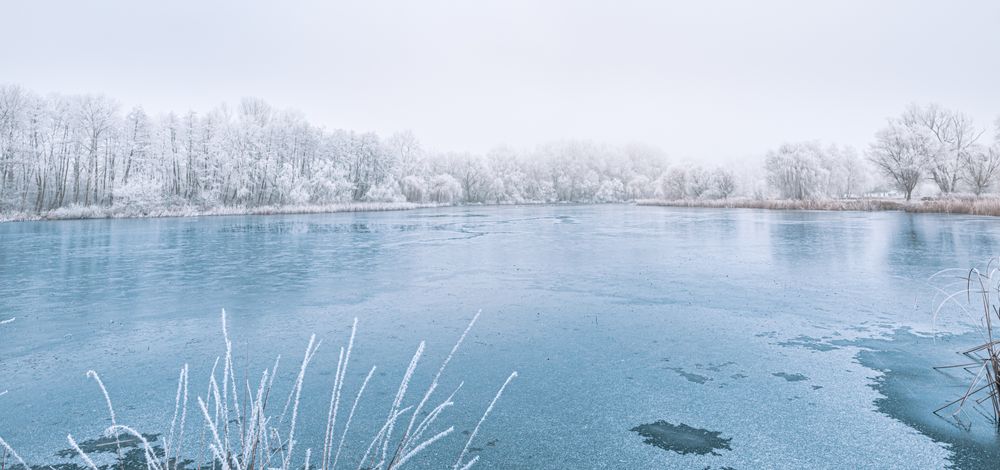 Ice lake on an overcast winter day