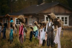 Scarecrows in quiet village