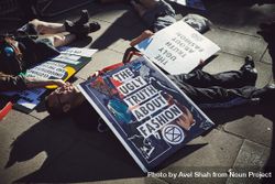 London, England, United Kingdom - September 15th,2019: People laying separately with protest signs 5r9K30