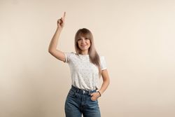 Woman point index finger