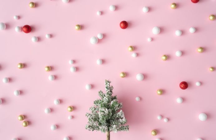 Christmas tree with red, gold and shiny glitter decoration balls