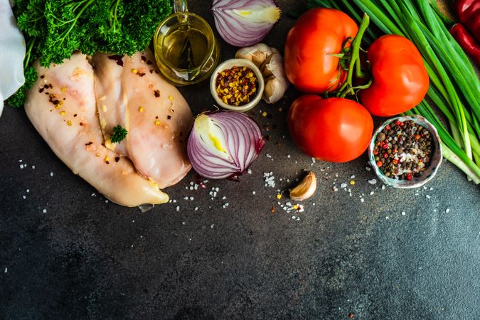 Chicken breasts & vegetables ready for dinner prep on counter
