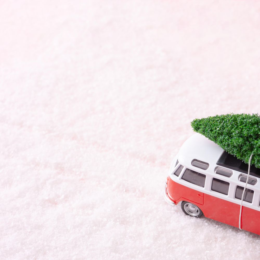 Vintage van with Christmas tree