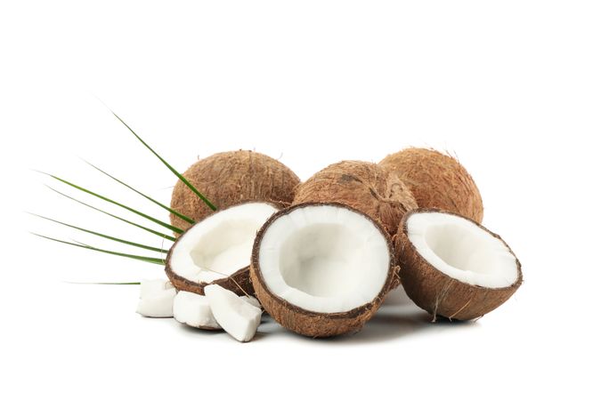 Group of coconut isolated on plain background. Tropical fruit