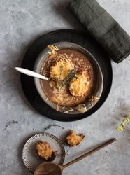 Bowl with French onion soup