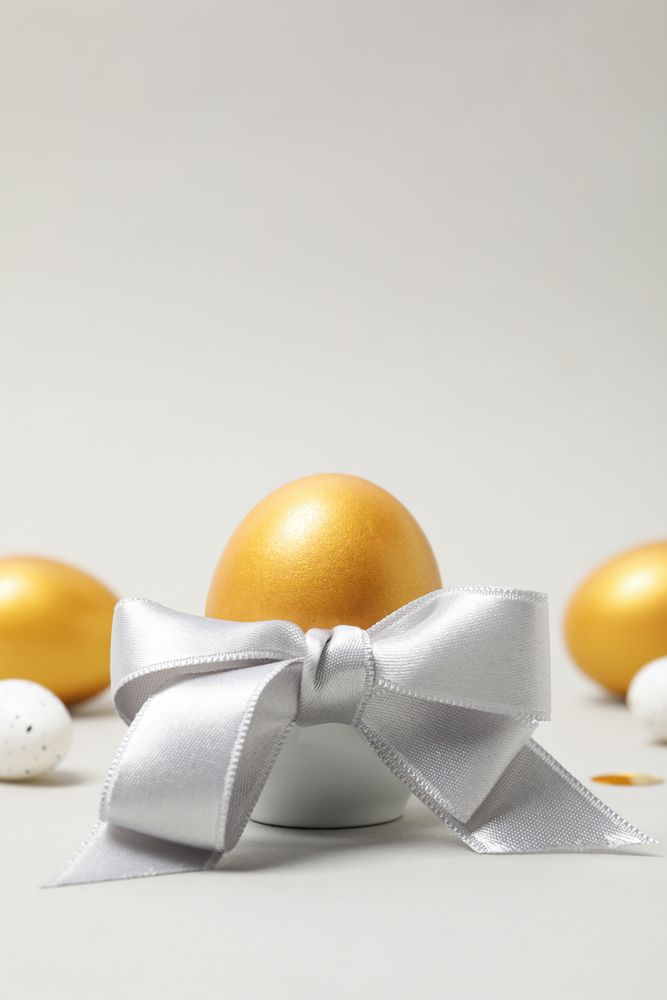 Pension rewards, returns and investment funding concepts, golden eggs