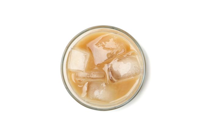 Glass of ice coffee isolated on plain background