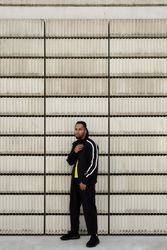 Black male near concrete blocks