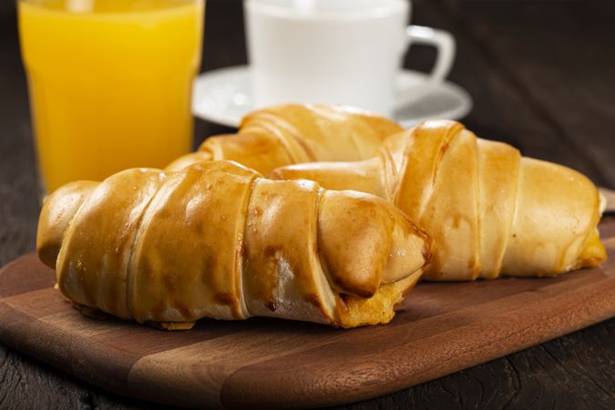 Traditional fresh baked croissants on the table.