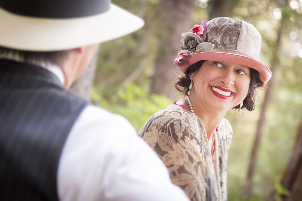 1920s Dressed Loving Couple Flirting Outdoors