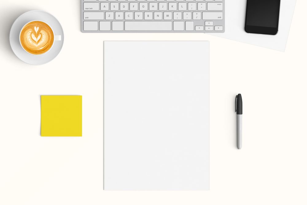Modern workspace with  copy space on color background