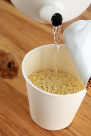 Pour Hot Water to Instant Cup Noodle