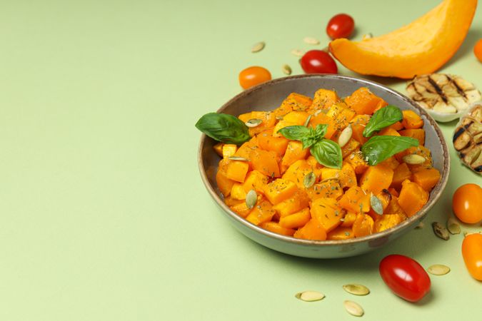 Concept of tasty homemade dish - baked pumpkin