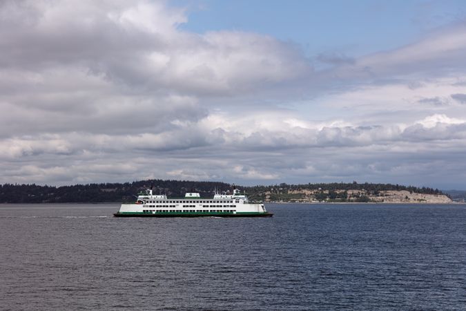 The Mukilteo Ferry sailing across Possession Sound to Mukilteo, Washington