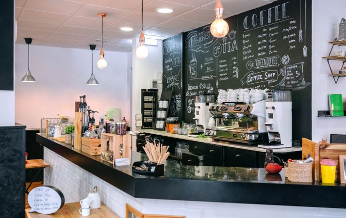 Empty cafe interior with coffee maker