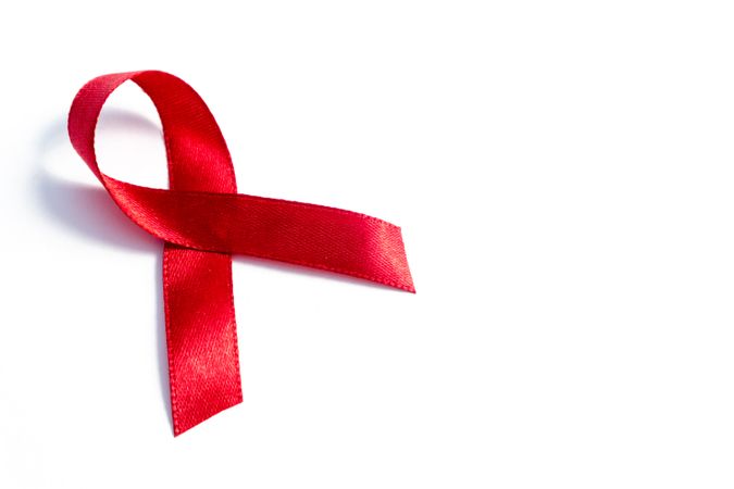 Red ribbons, HIV awareness concept, world AIDS day, world hypertension day, world cancer day with copy space