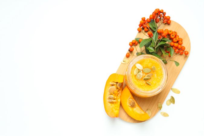 Concept of different cosmetic products, Pumpkin cosmetics, space for text