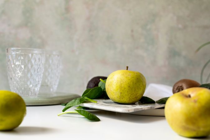 Fresh ingredients, recipe of Green smoothies with apple, cucumber, avocado and kiwi