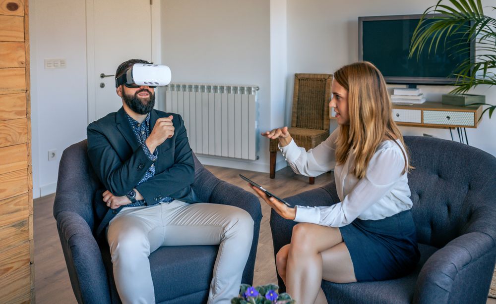 Businessman using virtual reality glasses
