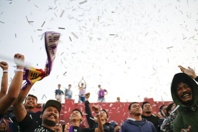 Kedira, East Java Indonesia - October 4, 2019: Confetti falling at soccer game