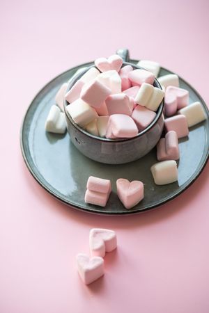 St. Valentines concept with bowl of marshmallow