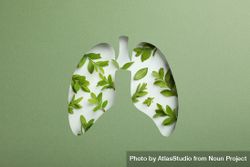 Lung shape cut out of green paper revealing leaves underneath 0vJMd0