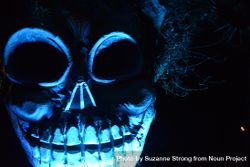Close up of papier mache skull at night 4NBMA4