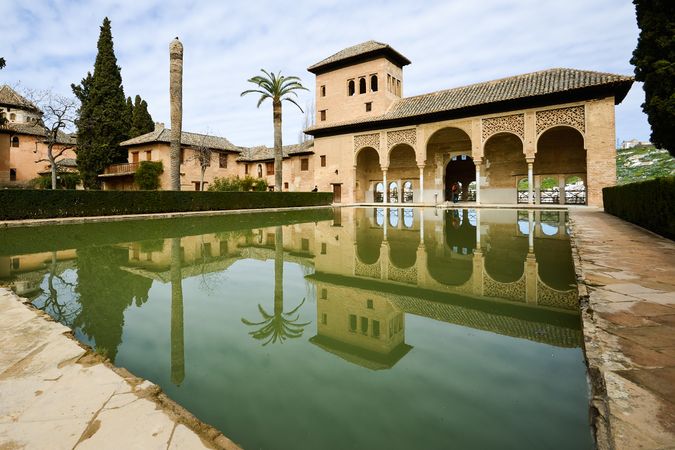 Pond in the Partal gardens of Alhambra in Granada
