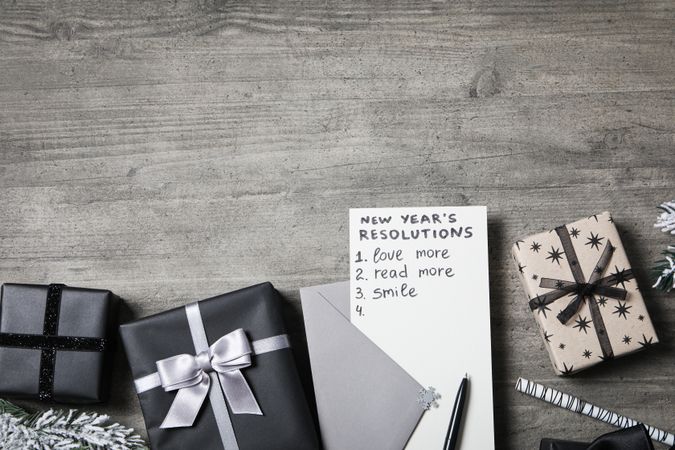 Concept of New Year Resolutions list, new year goals, space for text
