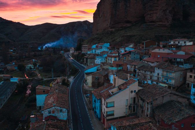 Idyllic rural town in mountain valley
