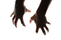 Scary human hands isolated on plain background