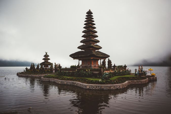 Traditional pagoda complex in water