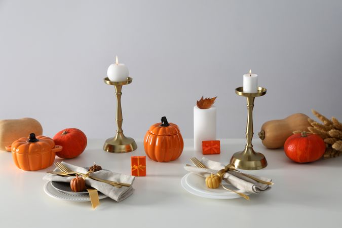 Concept of Thanksgiving day, Autumn table setting on table