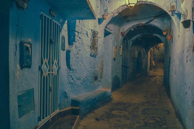Old narrow street of town at night