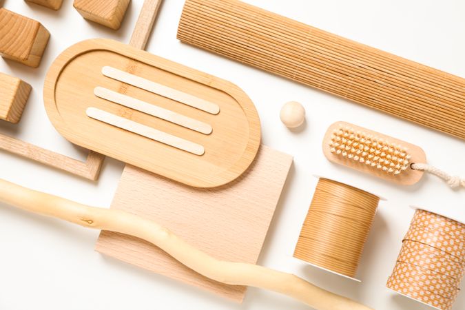 Flat lay of creative moodboard composition, top view