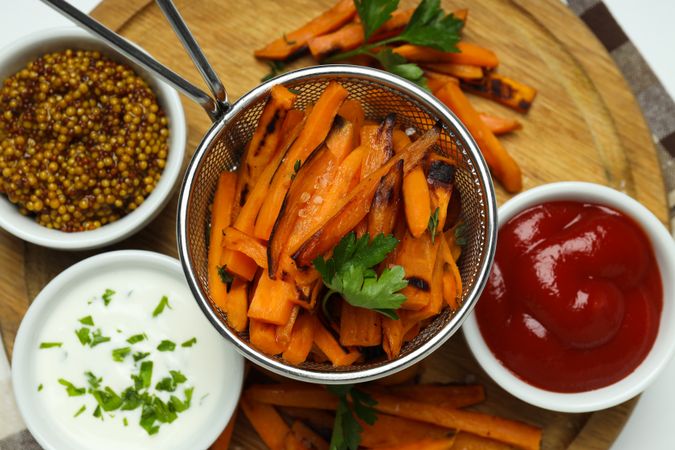 Concept of tasty food - sweet potato fries