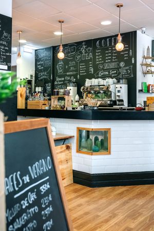 Empty cafe interior with coffee maker