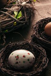 Decorated Easter egg in bird nest