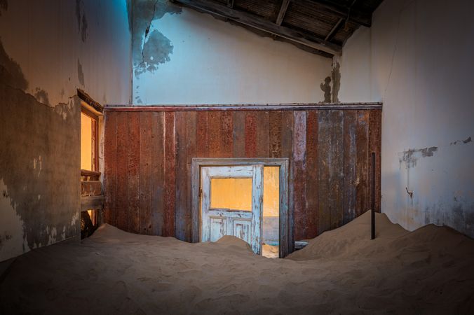Abandoned house in Kolmanskop, ghost town, in southern Namibia