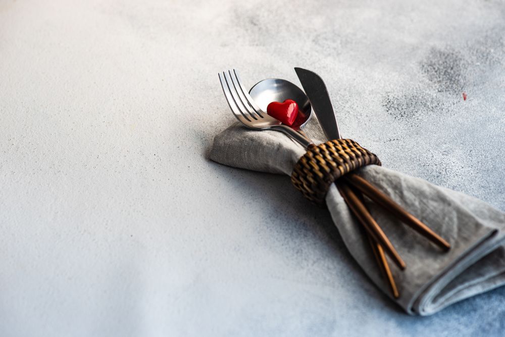 St Valentine day table setting with small heart