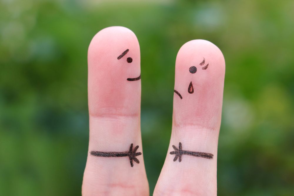Fingers art of couple met after a long separation.