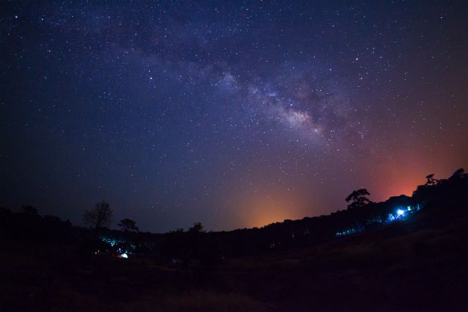 Landscape milky way galaxy with star and space dust in the universe, Long exposure photograph, with grain.