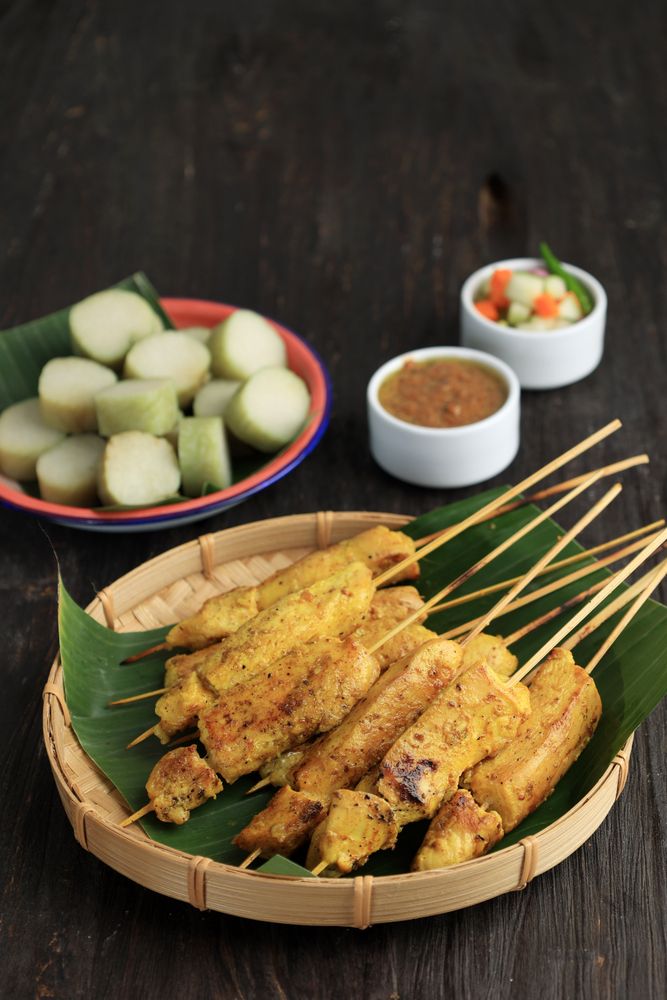 Sate Ayam Bumbu Kuning or Chicken Satay with Yellow Turmeric Spice